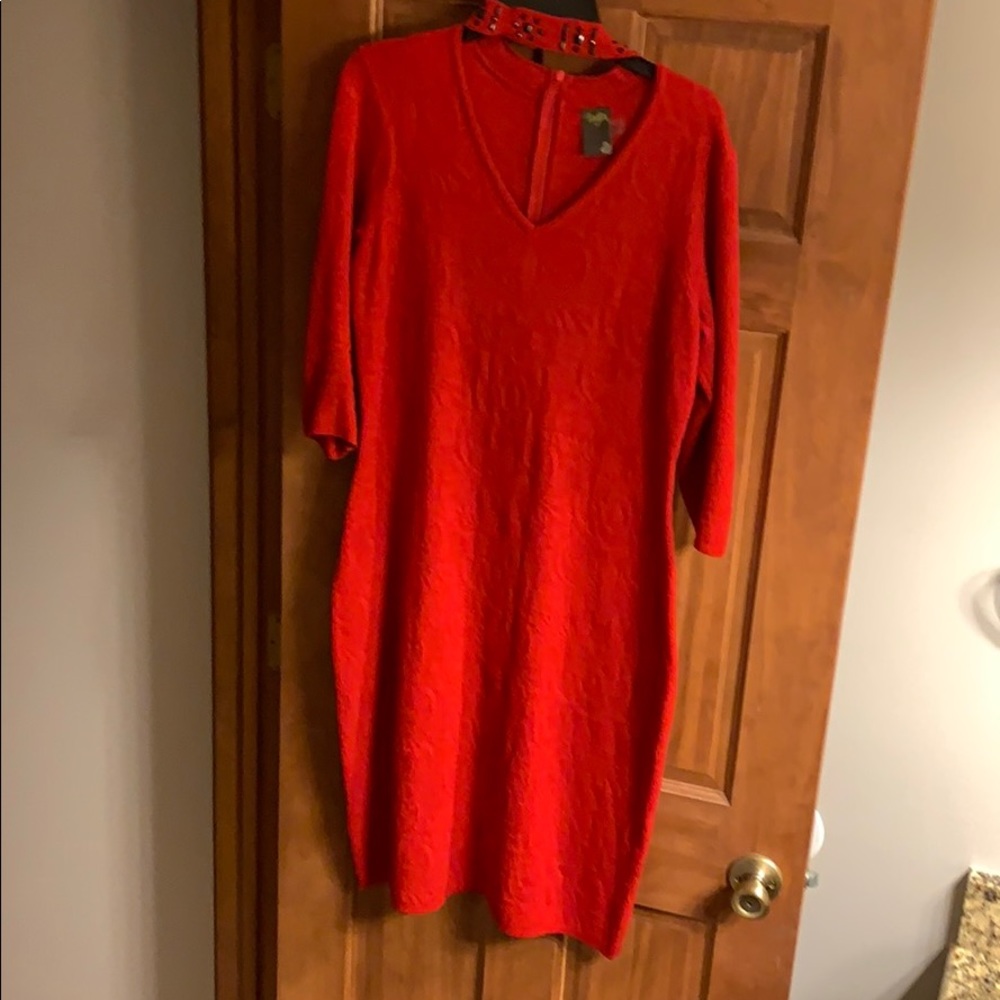 Red dress with attached studded choker